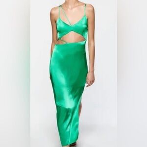 Zara green strappy satin asymmetrical dress